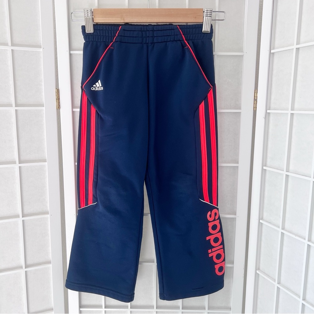 Adidas Youth Navy Blue Neon Orange Athletic Sweatpants | Size 6